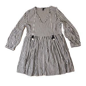 Forever 21 Striped Babydoll Boho Long-Sleeve Dress, Size Small, Blue and White